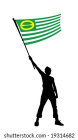 man holding a ecology flag, vector illustration