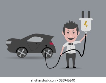 man holding electric car plug