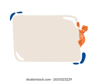 Man holding empty blank board. Colorful vector illustration
