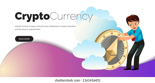 Man holding ether golden coin flat poster