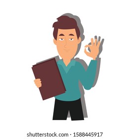 Man holding file concept. Creative people idea design. Flat vector for web page, brochure or presentation. 