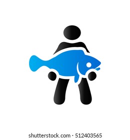 Man holding fish icon in duo tone color. Fishing fisherman catch