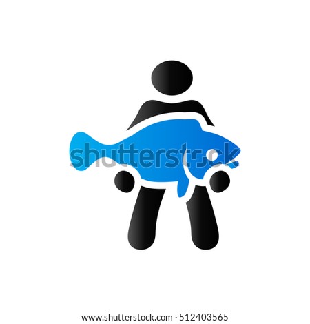 Man holding fish icon in duo tone color. Fishing fisherman catch