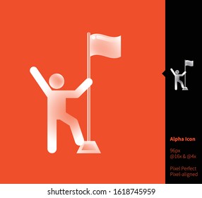 Man holding flag alpha icon - vector illustrations for branding, web design, presentation, logo, banners. Transparent gradient icon on random background, pixel-aligned on 96x96 pixel.