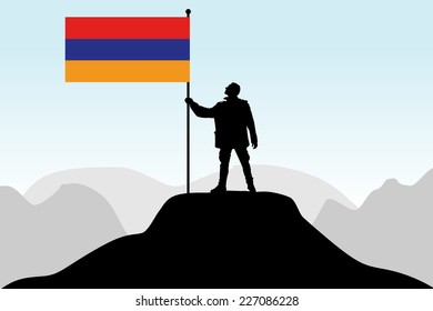 man holding a flag of Armenia, vector 