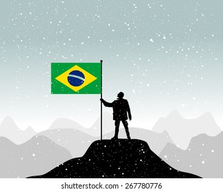 man holding a flag of Brazil, vector 
