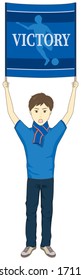 A man holding a flag and cheering