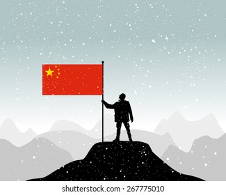 man holding a flag of China, vector 