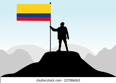 man holding a flag of Colombia, vector 
