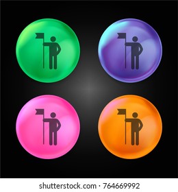 Man holding a flag crystal ball design icon in green - blue - pink and orange.