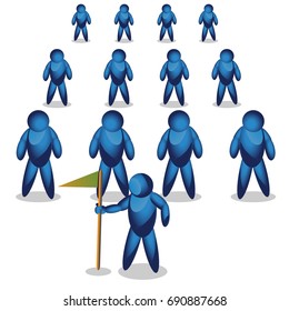 Man holding a flag In front of the line. vector illustrator