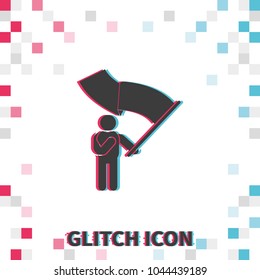 Man holding a flag  glitch effect vector icon.