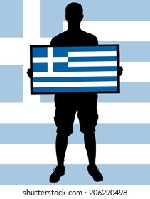 man holding a flag of Greece, vector