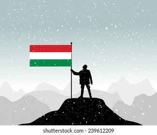 man holding a flag of hungary, vector 