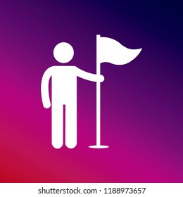 Man holding a flag icon vector illustrator creative design purple and pink gradient background minimal design