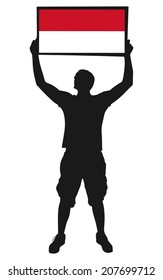 man holding a flag of Indonesia, vector