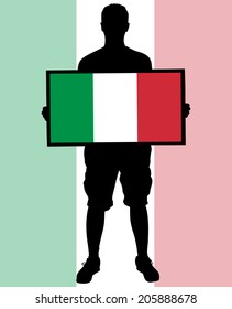 man holding a flag of italy, vector