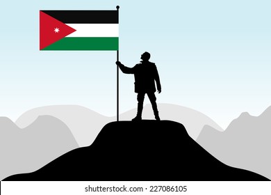 man holding a flag of Jordan, vector 