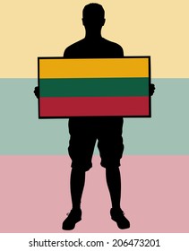 man holding a flag of Lithuania, vector