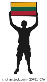 man holding a flag of Lithuania, vector 