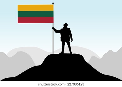 man holding a flag of Lithuania, vector 