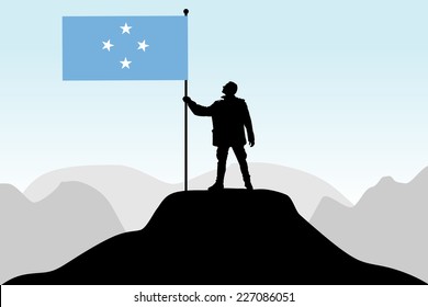 man holding a flag of Micronesia, vector 