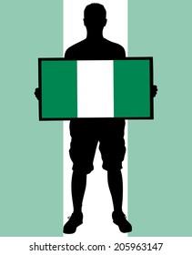 man holding a flag of nigeria, vector