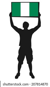 man holding a flag of nigeria, vector 