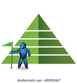 Man holding a flag on the pyramid. vector illustrator
