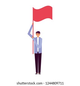 man holding flag on white background
