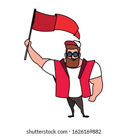 man holding a flag on white background vector illustration design