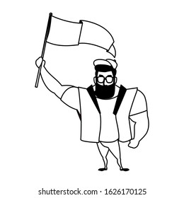 man holding a flag on white background vector illustration design