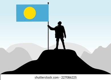 man holding a flag of Palau, vector 