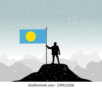 man holding a flag of Palau, vector 