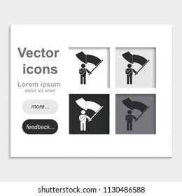 Man holding a flag placed on web page template flat vector icon.