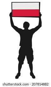 man holding a flag of Poland, vector 