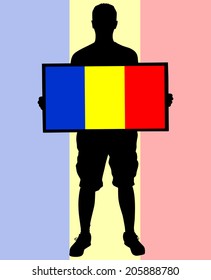 man holding a flag of romania, vector