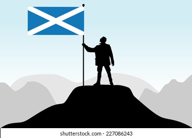 man holding a flag of Scotland , vector 