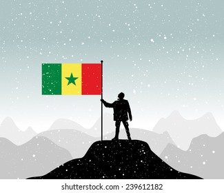 man holding a flag of senegal, vector 