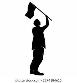 Man holding flag silhouette vector illustration. People holding flag graphic resources for icon, symbol, or sign. Man holding flag silhouette for freedom, independence or patriotism