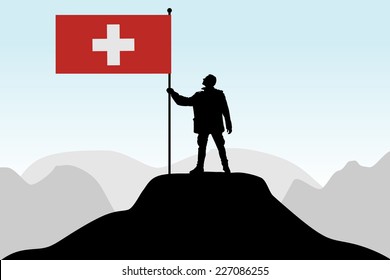 man holding a flag of Switzerland, vector 