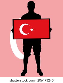man holding a flag of Turkey, vector