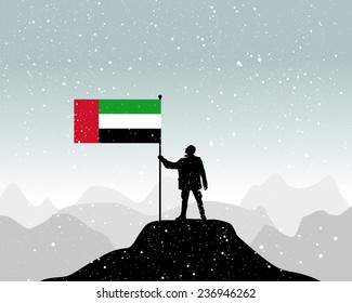 man holding a flag of UAE, vector 