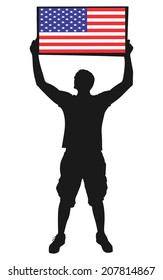 man holding a flag of USA, vector 