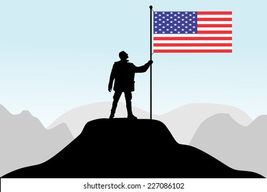 man holding a flag of USA, vector 