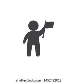 Man holding flag vector icon. filled flat sign for mobile concept and web design. Person with flag glyph icon. Success, Achievement symbol, logo illustration. Vector graphics
