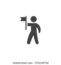 Man holding flag vector icon. filled flat sign for mobile concept and web design. Business man with a flag glyph icon. Symbol, logo illustration. Vector graphics