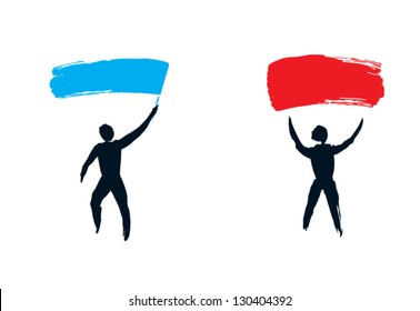 man holding flag, vector illustration