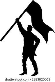 Man holding flag vector illustration. People holding flag graphic resources for icon, symbol, or sign. Man holding flag silhouette for freedom, independence or patriotism