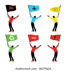 man holding a flag, vector illustration